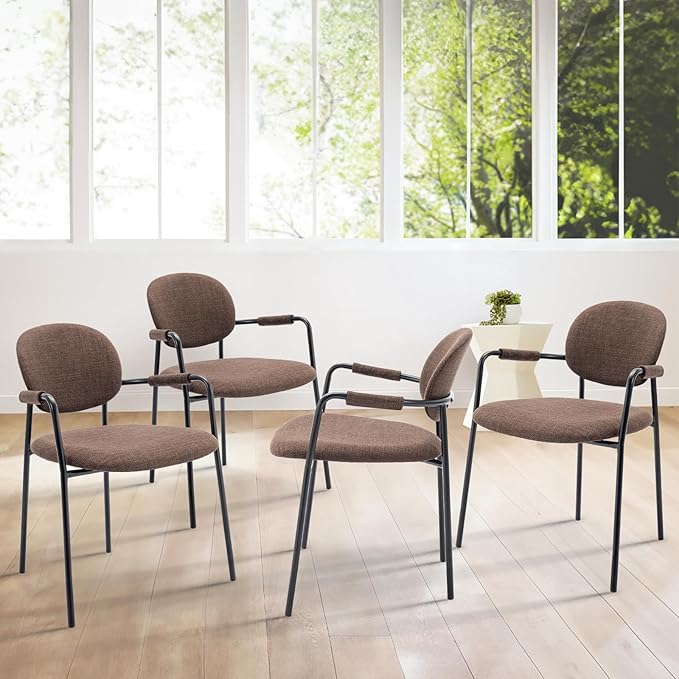 COLAMY Modern Dining Chairs Set of 4, Dining Armchairs Set of 4, Chair Set of 4 for Dining Table, Upholstered Fabric Dining Chairs with Back for Kitchen,Dining Room,Restaurant,Shop, Brown - LeafyLoom