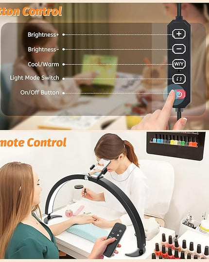 LIONVISON Half Moon Light for Nail Desk, Foldable Nail Light for Desk Half Moon LED Nail Table Lamp 7 Color Modes & 10 Brightness for Beauty/Nail Art/Crafts - LeafyLoom