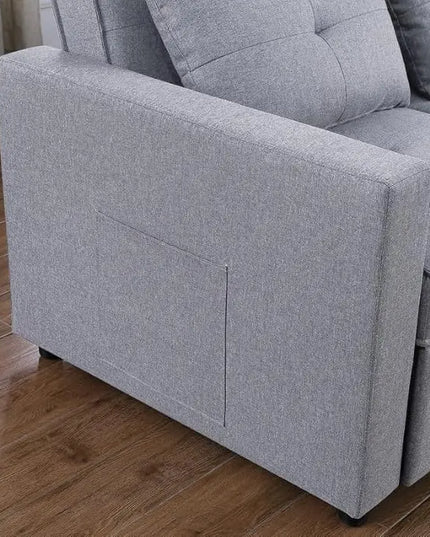 3 in 1 Convertible Sleeper Sofa Bed, Pull Out Couch with 3 Level Adjust Backrest, Futon Loveseat Chaise Lounge with Side Pockets and Throw Pillows for Living Room Office, Light Gray 79.75" - LeafyLoom