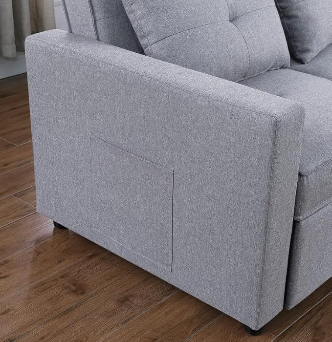80'' L-Shape Convertible Sleeper Sectional Sofa with Pull-Out Recliner and Bed, Side Pocket, Linen Corner 3 Person Couch for Home Furniture, Living Room, Apartment, Dorm, Light Grey, 80" - LeafyLoom