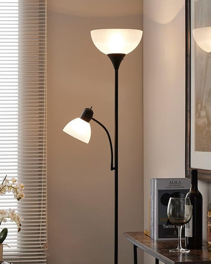 Adjustable Black Floor Lamp with Reading Light Susan Modern Standing Lamp for Living Room/Office Lamp 72" Tall - 150-watt with Side Reading Light Corner Lamp (Black) - LeafyLoom