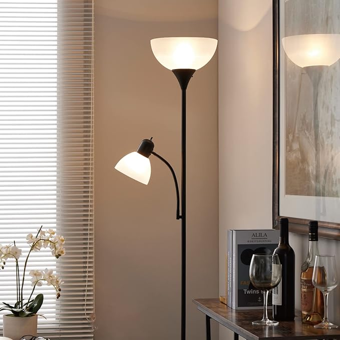 Adjustable Black Floor Lamp with Reading Light Susan Modern Standing Lamp for Living Room/Office Lamp 72" Tall - 150-watt with Side Reading Light Corner Lamp (Black) - LeafyLoom
