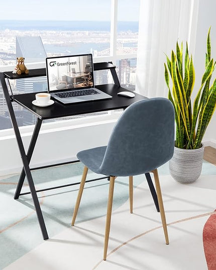 GreenForest Folding Desk No Assembly Required Small Size, 2-Tier Foldable Computer Desk with Shelf for Home Office, Space Saving Portable Laptop Study Foldable Table for Small Spaces, Black - LeafyLoom