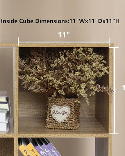 PACHIRA US 9 Cube Storage Bookcase, Unit Shelf, Wooden Closet Cabinet, Bookshelf File Organizer Rack in Living Room, Bedroom, Study, each cube 28.5 cm,Oak - LeafyLoom