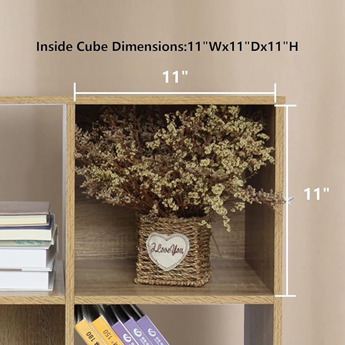 PACHIRA US 9 Cube Storage Bookcase, Unit Shelf, Wooden Closet Cabinet, Bookshelf File Organizer Rack in Living Room, Bedroom, Study, each cube 28.5 cm,Oak - LeafyLoom