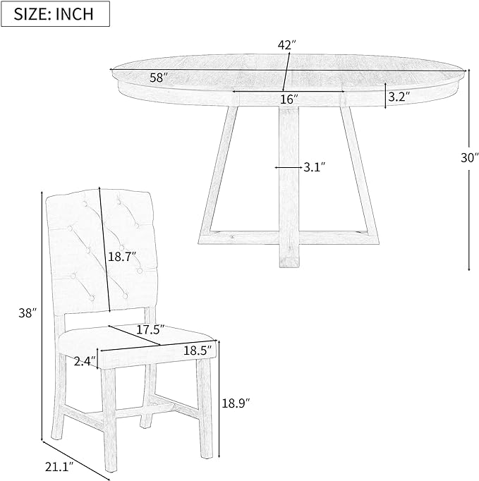 Retro Style 5-Piece Extendable Dining Round Functional Kitchen Table Set with 16" W Leaf and 4 Upholstered Chairs-Ideal for Breakfast Nook or Living Room-Natural - LeafyLoom