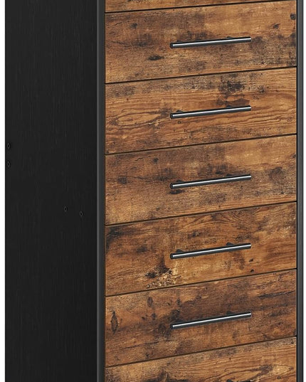 HOOBRO 7-Drawer Chest, File Cabinet, Wooden File Cabinet, Office Cabinet with Drawers, Storage Cabinet, for Home Office, Study, Easy Assembly, Rustic Brown and Black BF07WJ01 - LeafyLoom