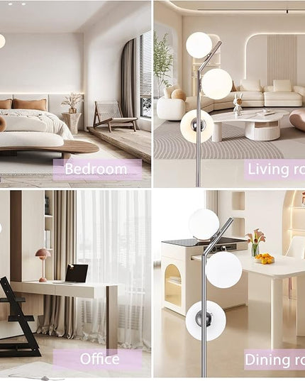 Modern Floor Lamp, LED Standing Tall Pole Lamp with Glass Shade, Elegant Mid Century Modern Floor Lamps for Living Room,Bedroom,Office,3 Lights (Bulbs Included) - LeafyLoom