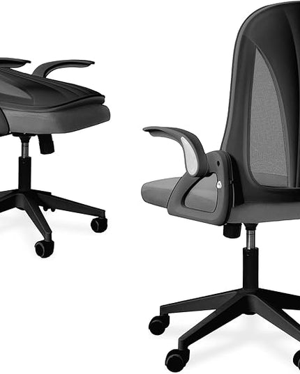 Tervo Model S | Foldable & Adjustable Height for Small Spaces | Gaming Chair | Swivel Desk Chair for Home Work | Ergonomic Mesh Computer Chair for Bedroom (Grey & Black) - LeafyLoom