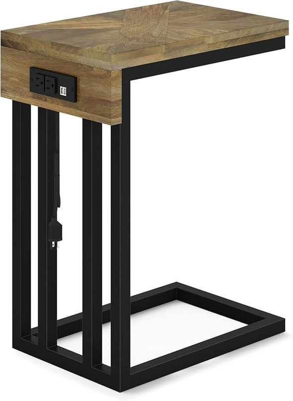 SIMPLIHOME Hayward Modern Industrial 19 Inch Wide Metal Side Table in Natural, Fully Assembled, For the Living Room and Bedroom - LeafyLoom