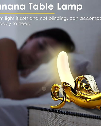 Modern Banana Table Lamp, Desk Lamp,Led Night Light Plating Resin Banana Lighting Fixture for Living Room, Bedroom,Home Office,Kids Room (Sitting-Plated) - LeafyLoom
