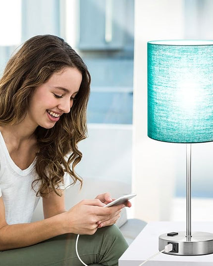 𝟮𝟬𝟮𝟯 𝗡𝗘𝗪 Green Touch Table Lamps Set of 2 with 2 USB & AC Outlet, 3-Way Dimmable Bedside Nightstand Lamps for Bedroom lamps Living Room Nursery, 800 Lumens 5000K Daylight Bulbs Included - LeafyLoom
