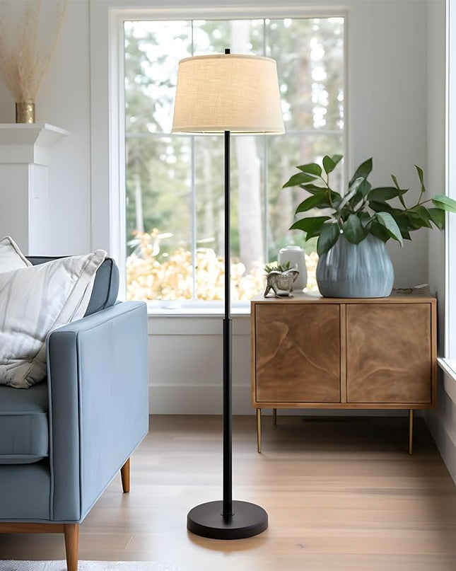 Oneach 61.75" Modern Floor Lamp for Living Room Industrial Floor Lamps Rotary Switch Standing Lamp Tall Pole Reading Lamp for Bedroom Study Room Office with White Bamboo Linen Lamp Shade - LeafyLoom