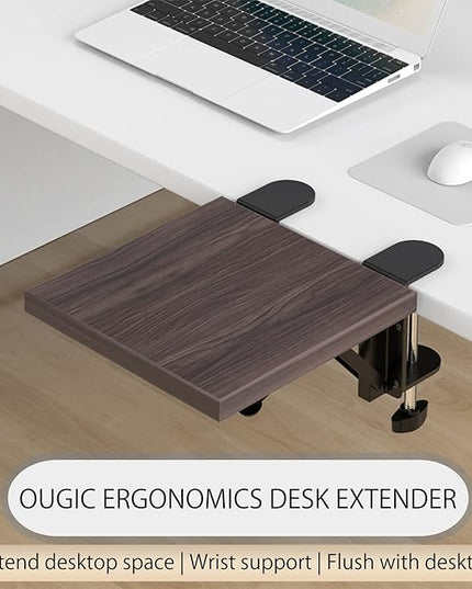 Ergonomics Desk Extender Tray, 9.5"x9.1" Punch-Free Clamp on, Foldable Keyboard Drawer Tray, Table Mount Arm Wrist Rest Shelf, Computer Elbow Arm Support - LeafyLoom