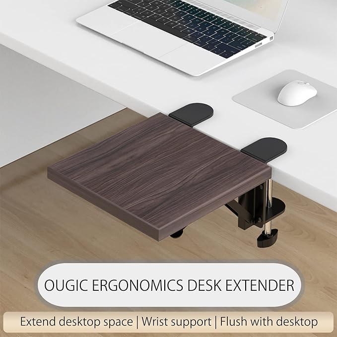 Ergonomics Desk Extender Tray, 9.5"x9.1" Punch-Free Clamp on, Foldable Keyboard Drawer Tray, Table Mount Arm Wrist Rest Shelf, Computer Elbow Arm Support - LeafyLoom
