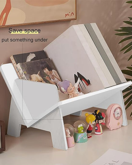 Wood Bookcase in Living Room/Home/Office, Desktop Book Shelf Organizer Bookshelves Storage Rack for CDs/Magazine/Books Display (White, 13.6") - LeafyLoom