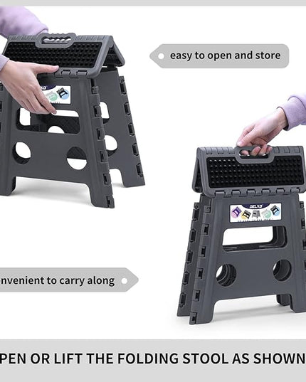 Delxo Folding Step Stool 13 inch Height Heavy Duty Foldable Step Stools for Adults and Kids,Kitchen Small Collapsible Fold Up Stepping Stool 1 Pack in Grey Dotted Texture - LeafyLoom