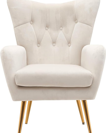 US Pride Furniture Modern Accent Chair with Ergonomic High Wingback, Microfiber Upholstered Armchair with Metal Legs for Living Room, Bedroom, Office or Vanity, Ivory - LeafyLoom