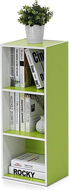 Furinno Pasir 3-Tier Open Shelf Bookcase, White/Green 11003WH/GR - LeafyLoom