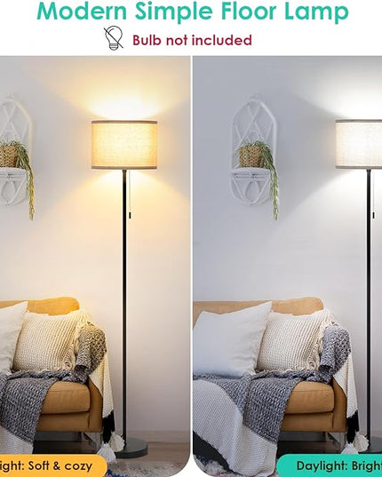 FOLKSMATE Floor Lamp for Living Room, LED Modern Simple Standing Lamps, Tall Lamp for Bedroom, Kid, Office, Reading Room Black Pole Light without Bulb - LeafyLoom