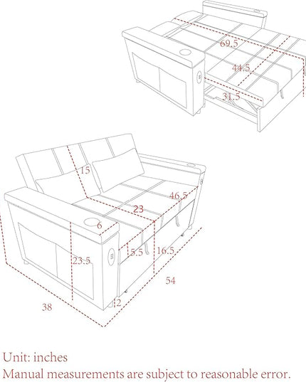 4 in 1 Multifunctional Convertible Loveseat Sleeper Sofa Bed,Soft Chenille Tufted Love Seats Sofabed W/Pull Out Sleep Couch,Armrests Storage,Cupholders,USB Ports,Pillows and Side Pockets - LeafyLoom