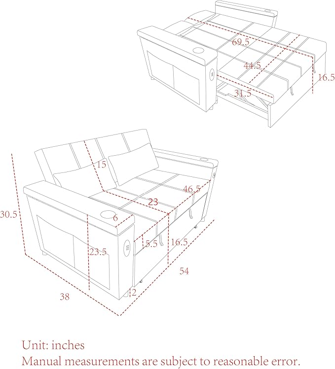 4 in 1 Multifunctional Convertible Loveseat Sleeper Sofa Bed,Soft Chenille Tufted Love Seats Sofabed W/Pull Out Sleep Couch,Armrests Storage,Cupholders,USB Ports,Pillows and Side Pockets - LeafyLoom
