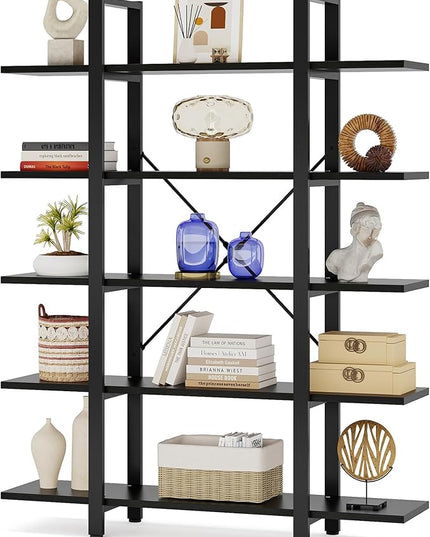 Tribesigns 5-Tier Bookshelf, Vintage Industrial Style Bookcase 72 H x 12 W x 47L Inches, Black - LeafyLoom