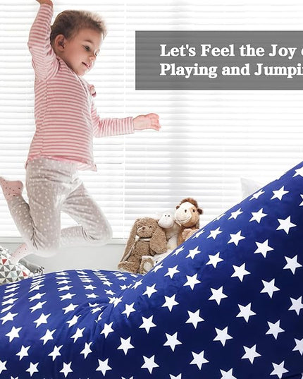 Jorbest Stuffed Animal Storage Bean Bag Chair for Kids and Adults, Stuffed Animal Bean Bag Storage, Luxury Velvet Soft Bean Bag Cover Only (Navy with White Stars 200L/52 Gal) - LeafyLoom