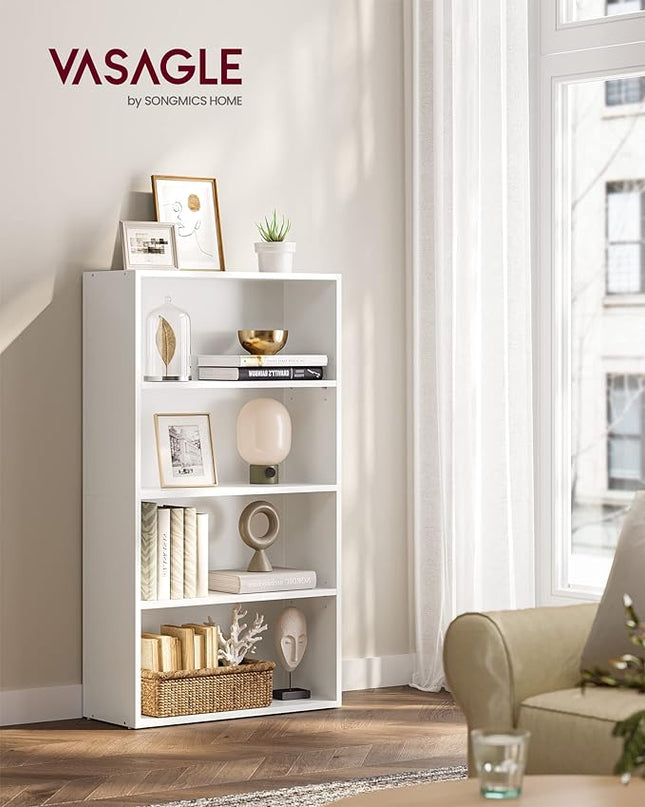 VASAGLE Bookshelf, 23.6 Inches Wide, 4-Tier Open Bookcase with Adjustable Storage Shelves, Floor Standing Unit, Cloud White ULBC164T14 - LeafyLoom
