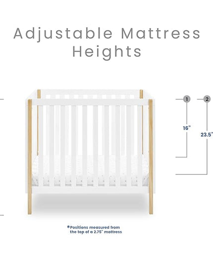 Delta Children Gio Mini Crib with 2.75" Mattress Included, Bianca White/Natural - LeafyLoom