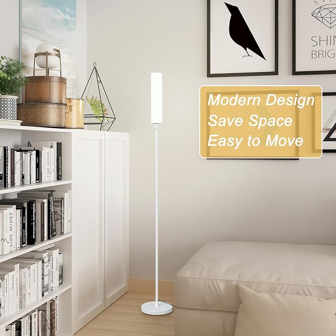 Floor Lamp with Remote Control,Bright Floor Lamps for Living Room/Bedroom/Office, Stepless Adjustable 3000K-6000K Colors and 10-100% Brightness,Standing Light with Foot Switch (White) - LeafyLoom