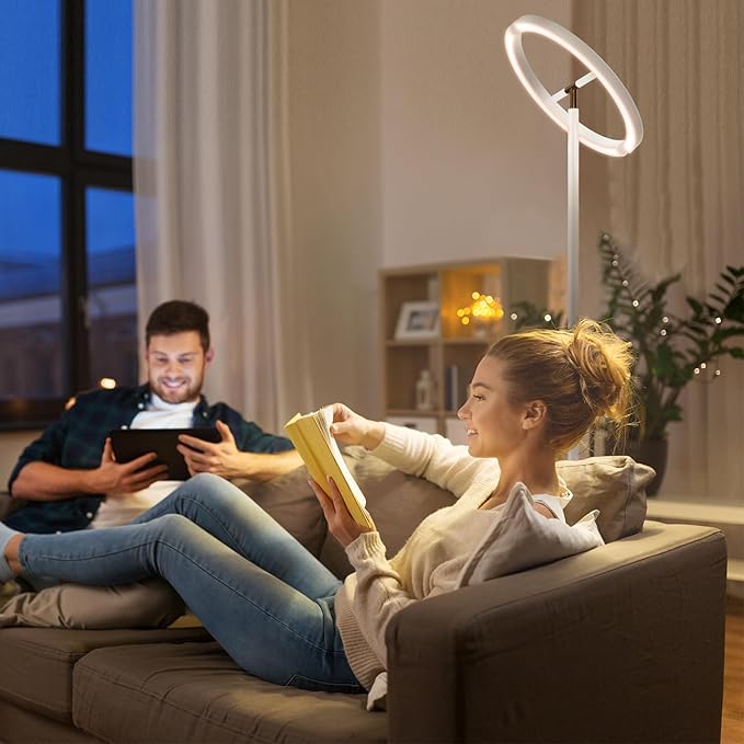 FIMEI Split Floor Lamp, Bright Modern LED Standing Lamp, Stepless Dimming and 4 Color Temperature, Eye-Protection Reading Standing Light for Living Room Bedroom Office, Touch&Remote Control, White - LeafyLoom