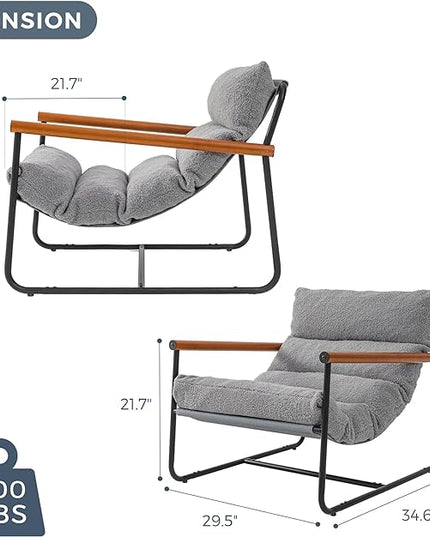 MAXYOYO Sherpa Accent Chair, Boucle Arm Chair Living Room Chair, Reading Accent Chair, Mid Century Modern Bedroom Chair,Teddy Armchair Wooden Arms Metal Frame - LeafyLoom