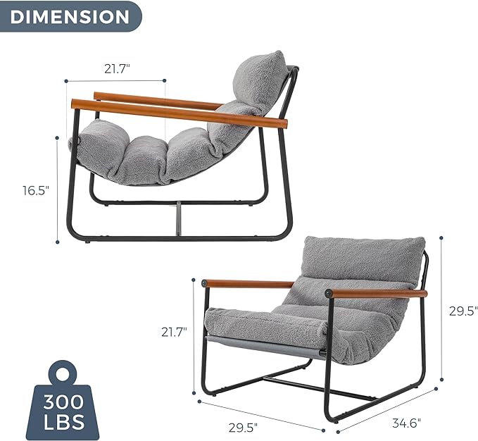 MAXYOYO Sherpa Accent Chair, Boucle Arm Chair Living Room Chair, Reading Accent Chair, Mid Century Modern Bedroom Chair,Teddy Armchair Wooden Arms Metal Frame - LeafyLoom