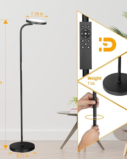 LED Floor Lamp, Upgraded Super Bright Standing Lamp with Remote Touch Control,Stepless Adjust Color Temperatures & Brightness Torchiere Tall Lamp,Rotatable Reading Floor Lamps for Living Room, Bedroom - LeafyLoom