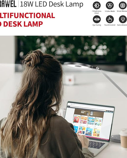 LED Desk Lamp for Home Office - Natural Eye-Caring Table Light, Adjustable Metal Swing Arm with 18W Dimmable Bright Reading Task Lampara Memory Function Black - LeafyLoom