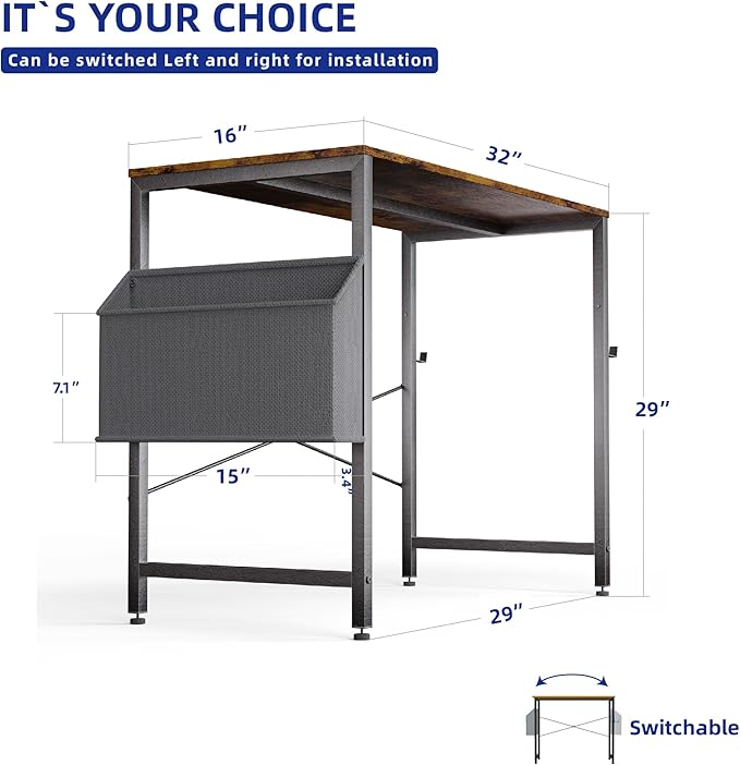 Pamray 32 Inch Computer Desk Small Spaces Desk with Storage Bag for Bedroom Writing and Home Office Work Small Study Desk Table Espresso Gray - LeafyLoom