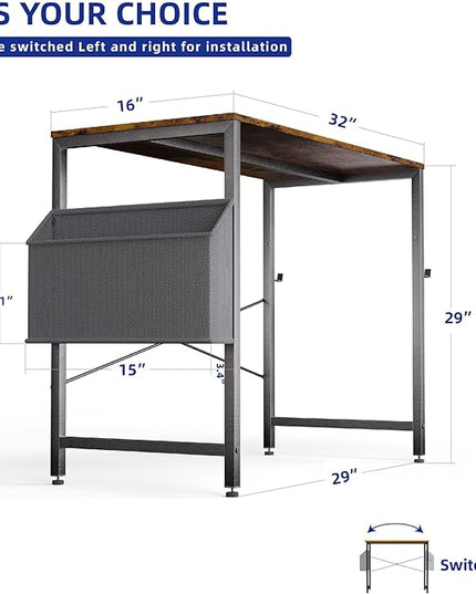 Pamray 32 Inch Computer Desk Small Spaces Desk with Storage Bag for Bedroom Writing and Home Office Work Small Study Desk Table Vintage - LeafyLoom