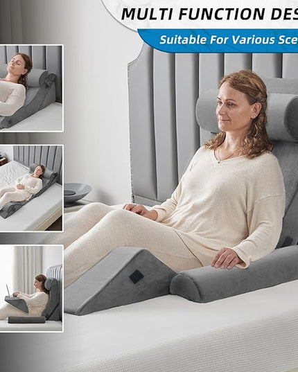 Axelrod 6PCS Orthopedic Bed Wedge Pillow Set, Post Surgery Foam for Back, Neck & Leg Pain Relief Comfortable & Adjustable Ortho Pillows- Anti Snoring, Heartburn, Acid Reflux & GERD Sleeping Light Grey - LeafyLoom