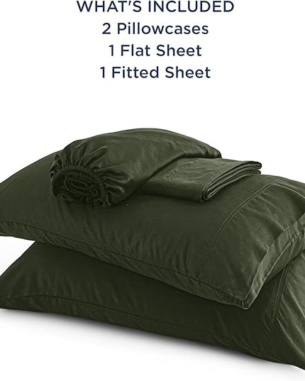Bedsure Queen Sheets, Rayon Derived from Bamboo, Queen Cooling Sheet Set, Deep Pocket Up to 16", Breathable & Soft Bed Sheets, Hotel Luxury Silky Bedding Sheets & Pillowcases, Olive green - LeafyLoom