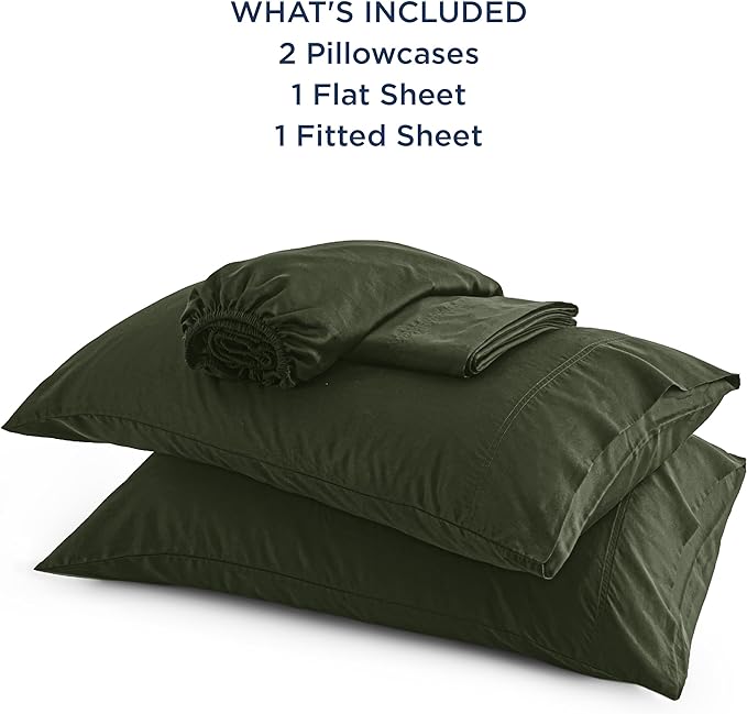 Bedsure Queen Sheets, Rayon Derived from Bamboo, Queen Cooling Sheet Set, Deep Pocket Up to 16", Breathable & Soft Bed Sheets, Hotel Luxury Silky Bedding Sheets & Pillowcases, Olive green - LeafyLoom