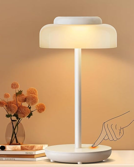 QiMH Battery Operated LED Table Lamp, 5000mAh Cordless Desk Lamp with 3 Level Brightness Touch Control, Mini Rechargeable Night Light for living room, Bedroom, outdoor bar (White) - LeafyLoom