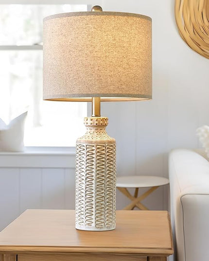 24.75'' Farmhouse Cream-White Ceramic Single Table Lamp for Bedroom Living Room Vintage Traditional Rustic Modern Nightstand Bedside Lamps - LeafyLoom