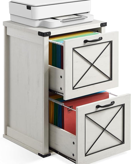 VASAGLE File Cabinet, Filing Cabinet with 2 Drawers, Printer Stand, Fit A4, Letter Size, Hanging File Folders, Modern Farmhouse Style, for Home Office, Study, Rustic White UOFC048T73 - LeafyLoom