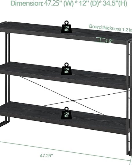 HCHQHS Bookshelf, 3-Tier Industrial Bookcase, Black Open Book Shelf, Freestanding Horizontal Bookshelves with Metal Frame - LeafyLoom