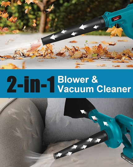 Cordless Leaf Blower with 2 Batteries and Charger,2-in-1 Lightweight Electric Mini Small Handheld Battery Powered Sweeper/Vacuum for Lawn Care,Patio,Blowing Leaves and Snow - LeafyLoom