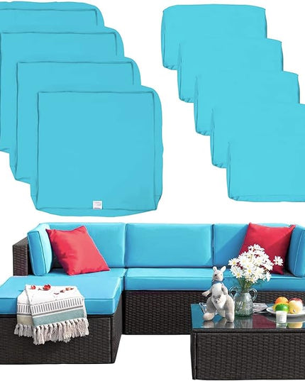 ClawsCover 9Pack Outdoor Seat and Back Cushions Replacement Covers Fit for 5 Pieces 4-Seater Wicker Rattan Patio Conversation Set Sectional Couch Furniture,Turquoise-Include Covers Only - LeafyLoom