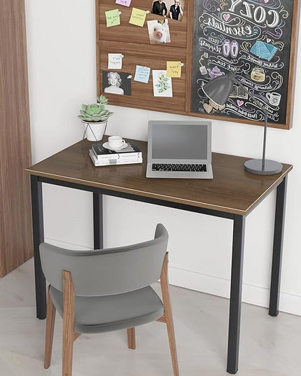Need Small Desk, 39.4 inches Sturdy Writing Desk for Small Spaces, Small Computer Desk Teens Desk Study Table Laptop Desk Home Ofice Desk, Black Metal Frame, Walnut - LeafyLoom