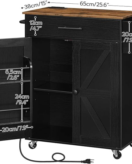 HOOBRO Kitchen Island with Power Outlet, Kitchen Storage Island with Large Worktop, Spice Rack and Drawer, Rolling Kitchen Cart on Wheels, for Kitchen and Dining Room, Rustic Brown and Black BF88UZD01 - LeafyLoom