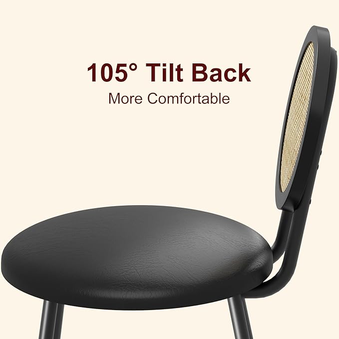 IDEALHOUSE Dining Chairs Set of 2, Rattan Kitchen Chairs with Thicken Upholstered, Modern Dining Room Chairs Set of 2, Space Saving Dining Chairs with Metal Legs for Living Room (1, Black) - LeafyLoom
